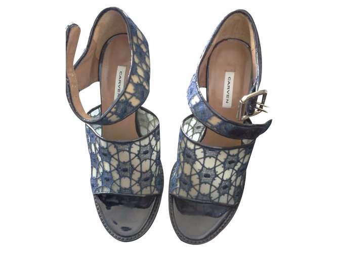 Carven Sandals Blue Silk  ref.20770
