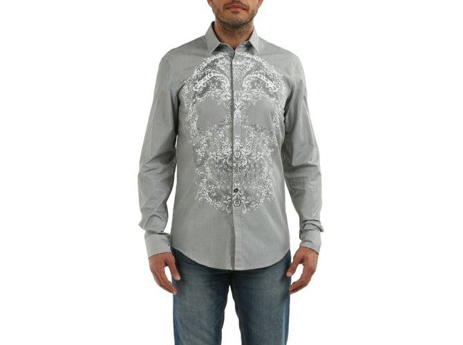 Just cavalli men's casual fashion shirt skullt print gray color Grey Cotton  ref.20999