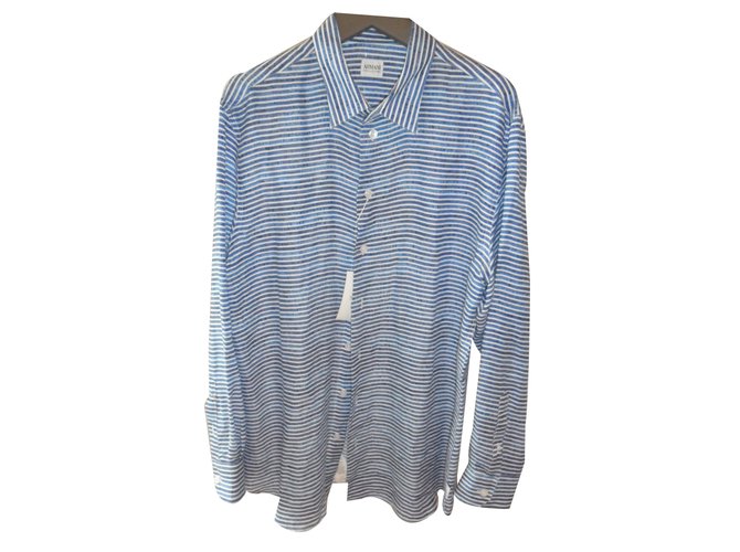 Giorgio armani collezioni linen print shirt Blue  ref.21001