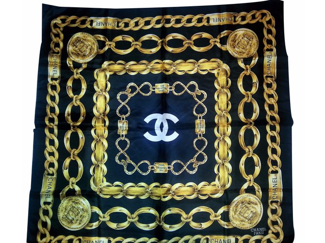 Chanel Bufanda de seda Negro  ref.21077
