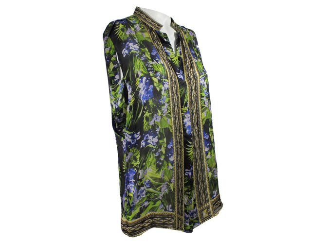 Givenchy Fluid blouse Black Blue Green Silk  ref.21135
