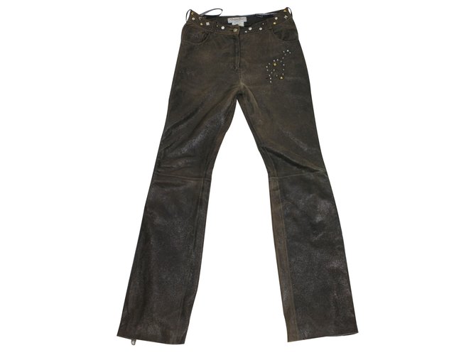 Christian Dior Pantaloni di pelle Marrone  ref.21197