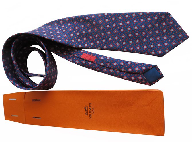 Hermès Krawatten Blau Seide  ref.21257