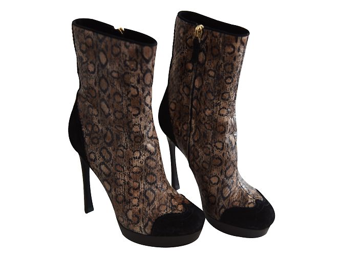 Yves Saint Laurent Stiefeletten Python Schwarz Ecru Orange Python drucken
