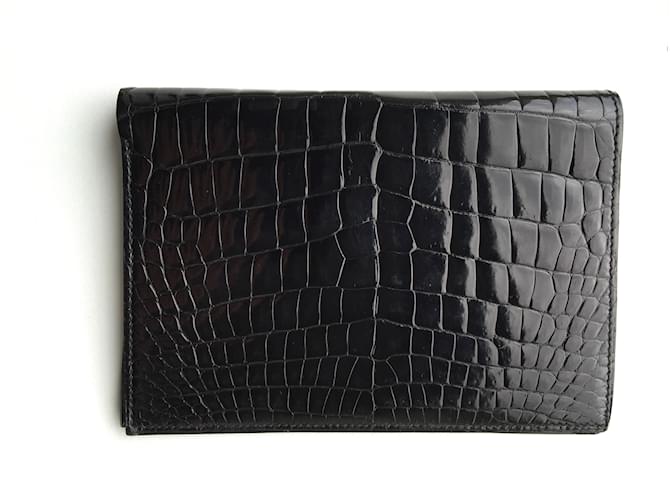 Wallets Hermès Croco Black Exotic leather  ref.21445