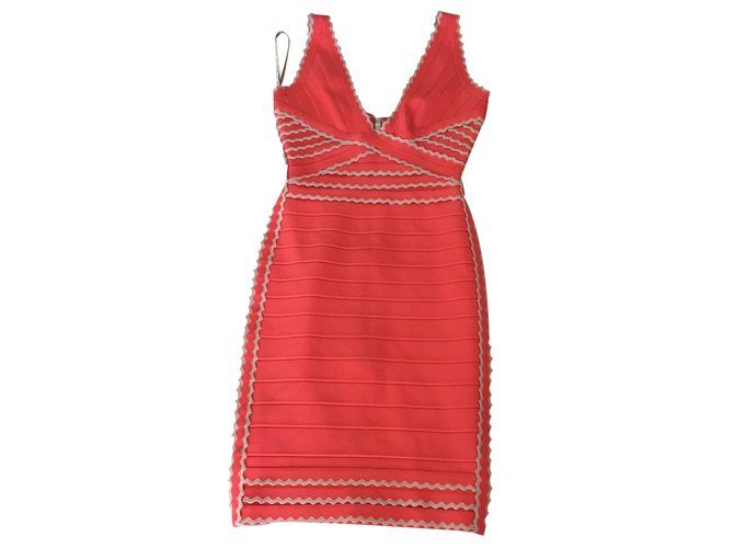 Herve Leger Dress Coral Rayon  ref.21473