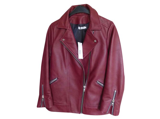Roseanna Biker jacket Dark red Leather  ref.21551