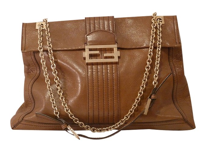Fendi Chain Shoulder Bag Brown Leather  ref.21671