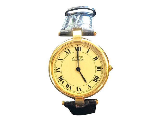 Cartier Relógios finos Preto Couro  ref.21712