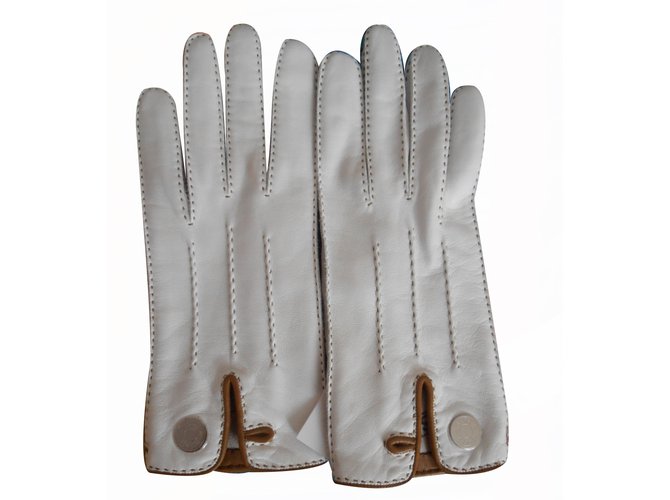 Hermès gants nervures droites Cuir Blanc  ref.21785