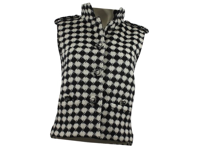 Chanel Waistcoat Black White Silk Wool  ref.22035