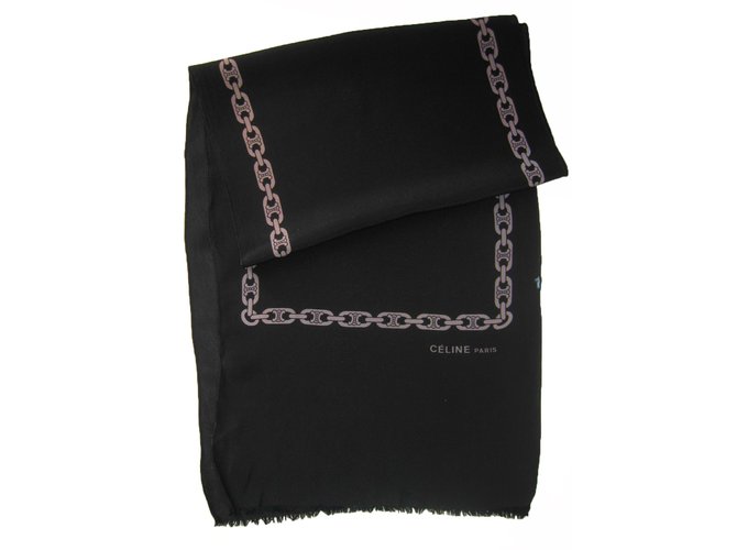 Céline Long scarf Black Silk  ref.22113