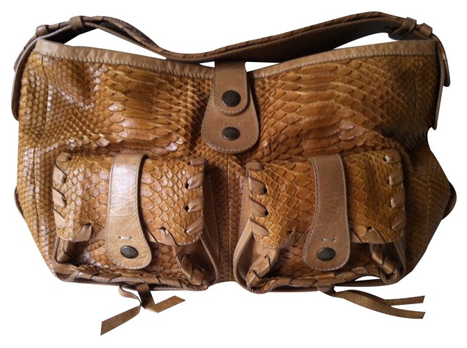 Chloé Silverado Handtasche aus Python und Kalbsleder Hellbraun 