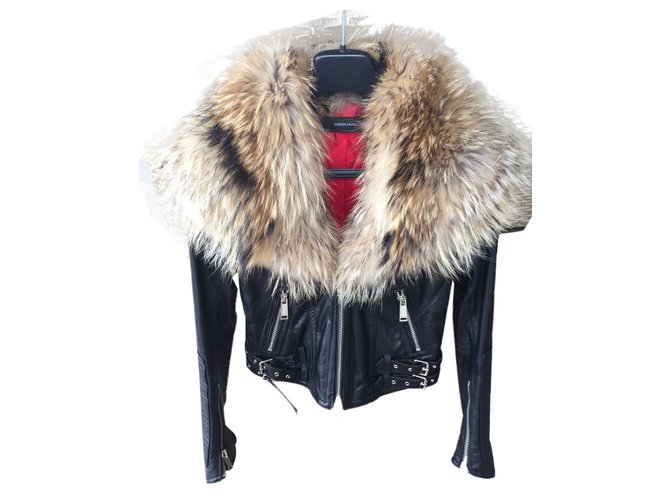Dsquared2 Coat fur collar Black Leather  ref.22455