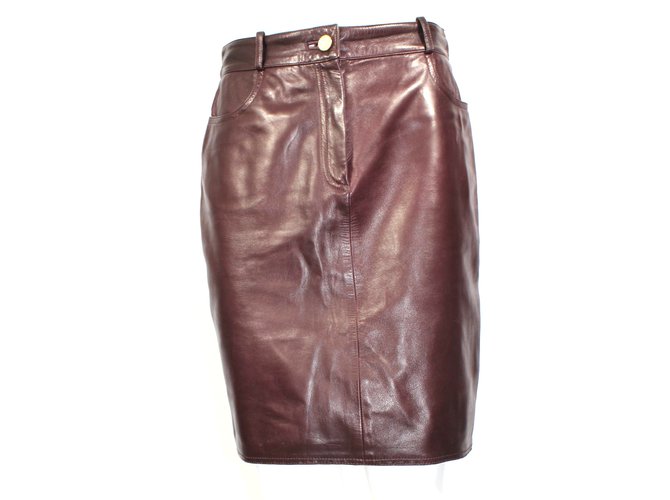 Céline Leather skirt Prune  ref.22470