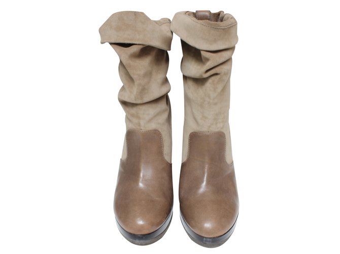 Robert Clergerie Boots Taupe Leather Deerskin  ref.22587