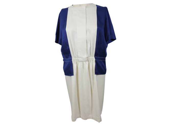 Balenciaga Vestir Branco Azul Seda  ref.22704