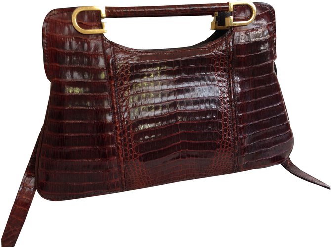 Vintage Handbags Chestnut Exotic leather  ref.22731