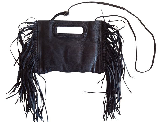 Berenice Mini sac pochette franges Cuir Noir  ref.22790