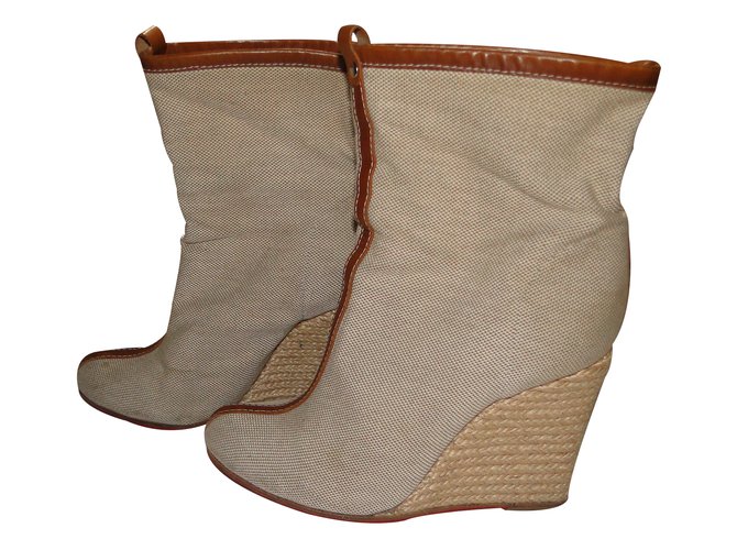 Christian Louboutin Ankle Boots Beige Cotton  ref.23127
