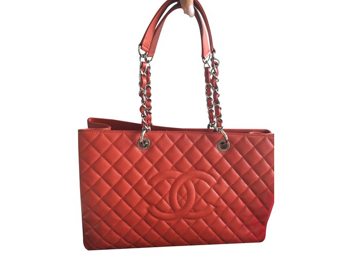 Chanel Shopping Tote Orange Leather  ref.23152