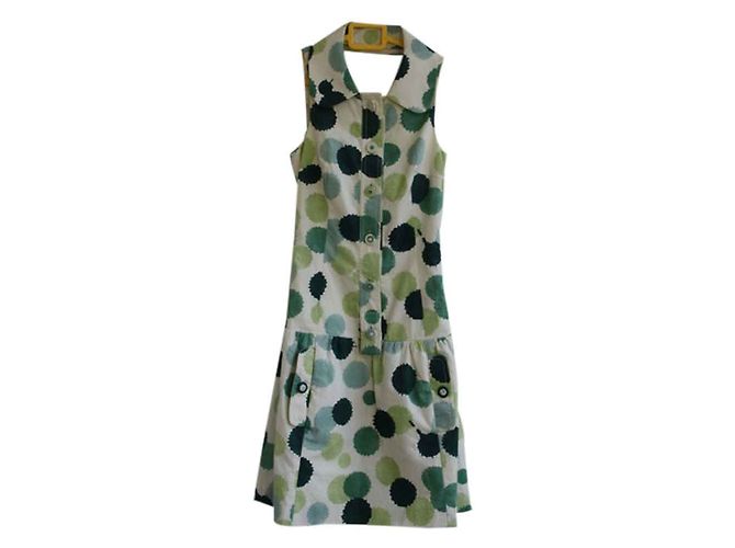 Vestido Hoss Intropia de algodón blanco y verde Multicolor