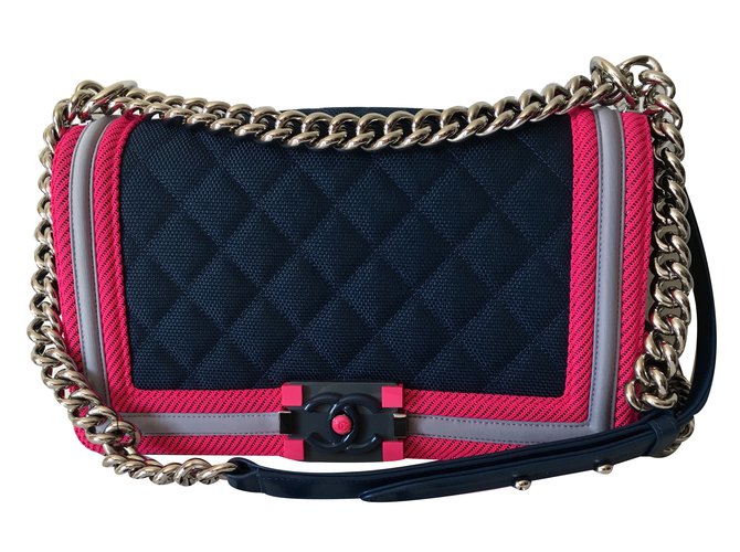 Le Boy Chanel Bolsa Azul Pano  ref.23317