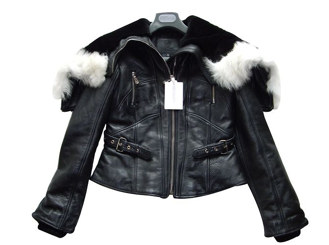 Giacca con cappuccio in pelle nera Alexander McQueen McQ Nero