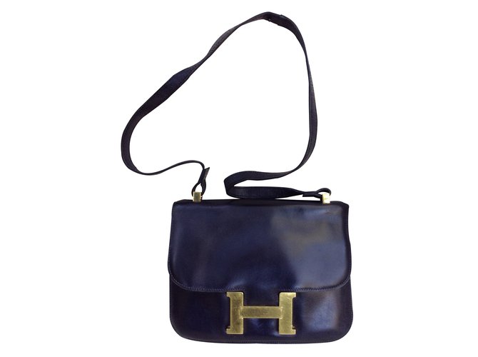Constance Hermès Handbag Blue Leather  ref.23361