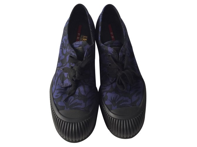 Prada Printed sneakers Blue Cotton  - Joli Closet