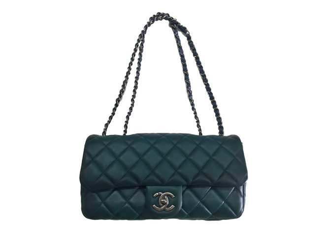 Timeless Chanel Classica patta singola Verde Pelle  ref.23438