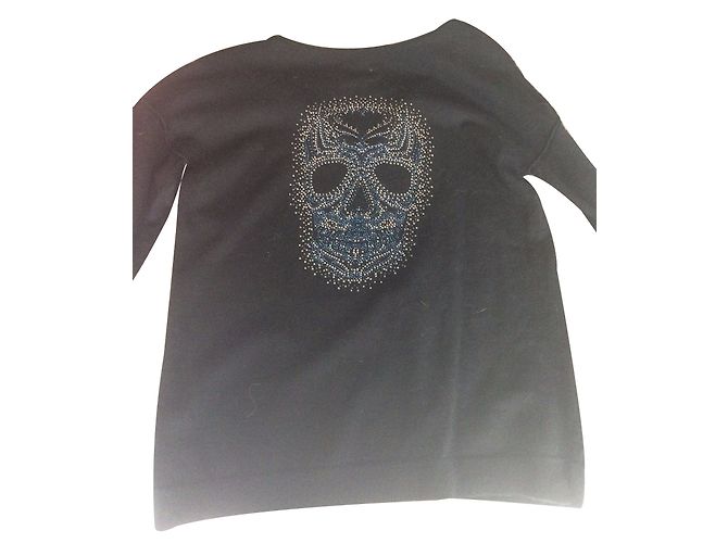 Zadig & Voltaire Schwarzer Wollpullover mit Totenkopf Strass M