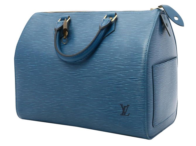 Speedy Louis Vuitton Bolsa Azul Couro  ref.23664