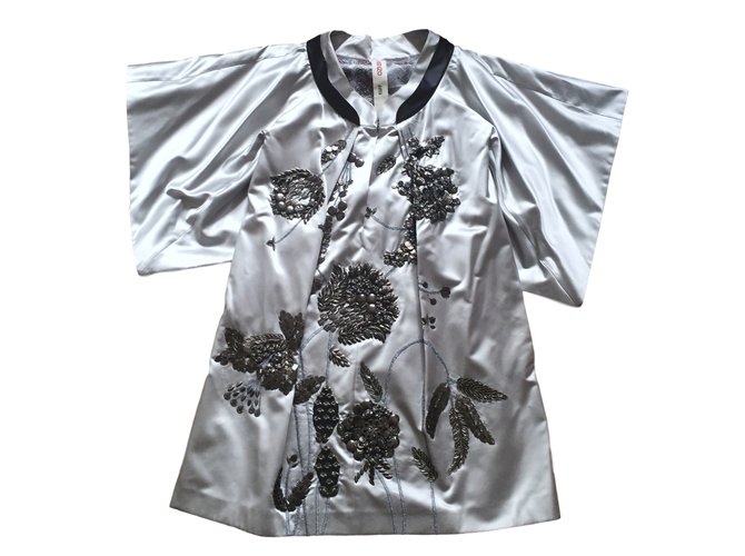 Kenzo Kimono Dress Grey Silk  ref.23764