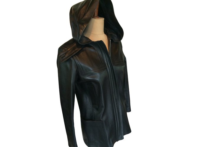 Céline Leather coat Black  ref.23873