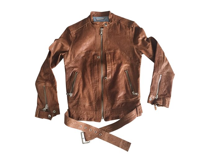 Dolce & Gabbana Leather biker jacket Cognac Lambskin  - Joli Closet