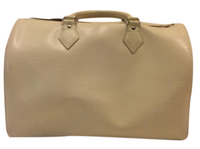 Speedy Louis Vuitton Handtasche Aus weiß Leder  ref.24300