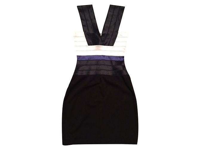 Vestido Bodycon Markus Lupfer Negro con Rayas Azules Multicolor