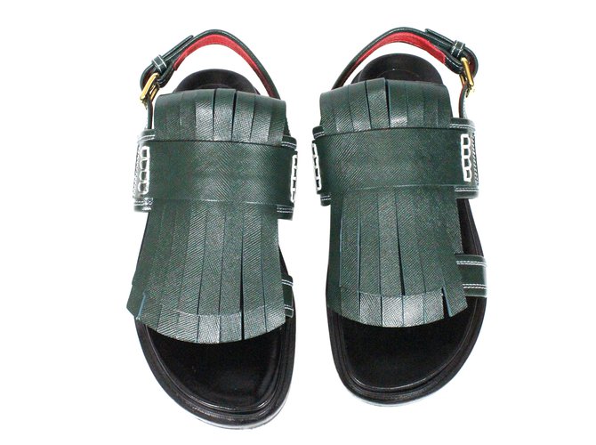 Marni Chunky sandals Green Leather  ref.24625