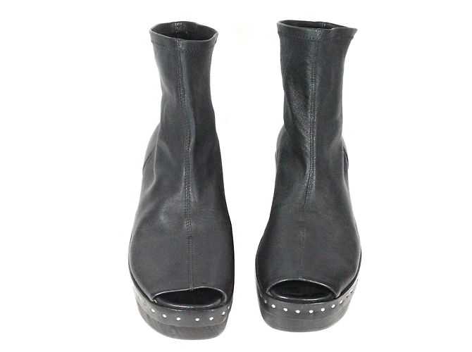 Stivali con zeppa Rick Owens in pelle d'agnello nera Nero