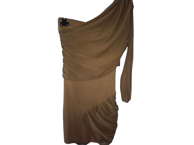 Vestido Zara cáqui drapeado com manga transparente Caqui