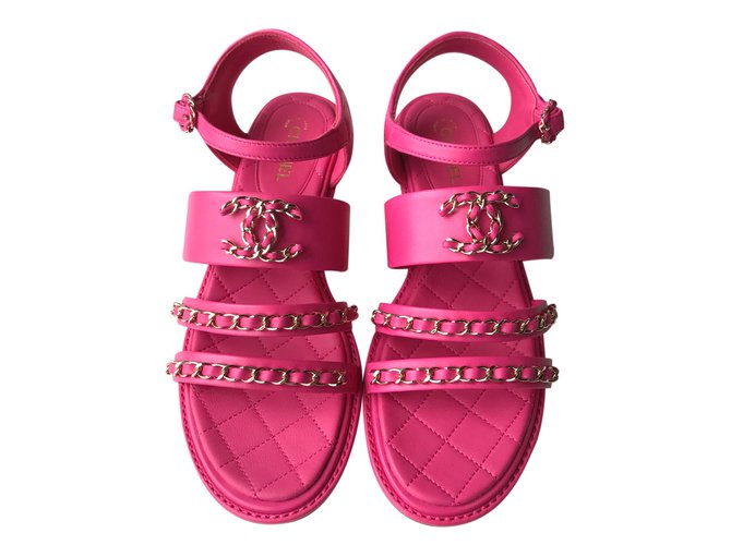 Chanel Sandals Pink Leather  ref.24790