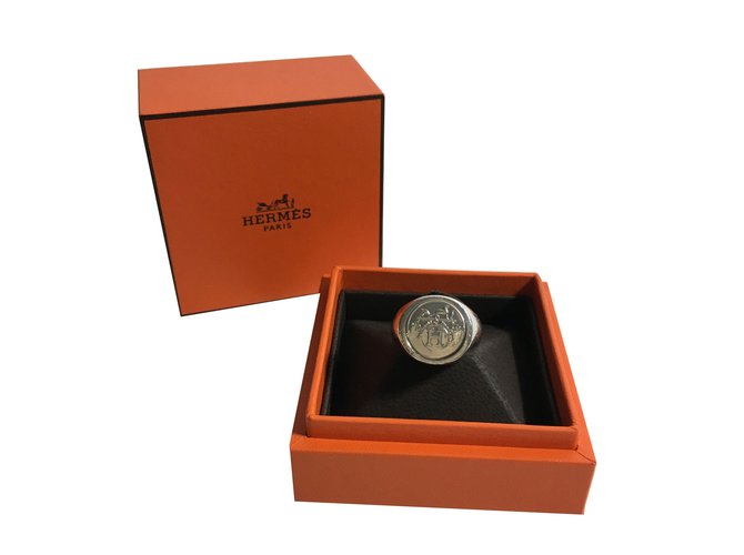 Hermès Ex Libris ring Silvery Silver  ref.25018