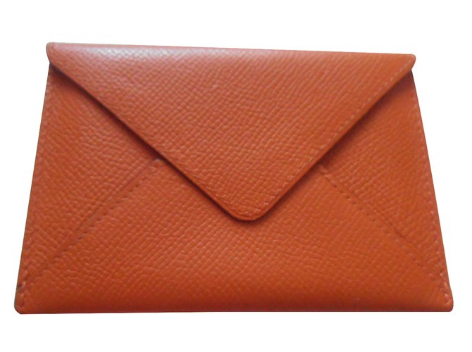 Hermès card holder Orange Leather  ref.25041