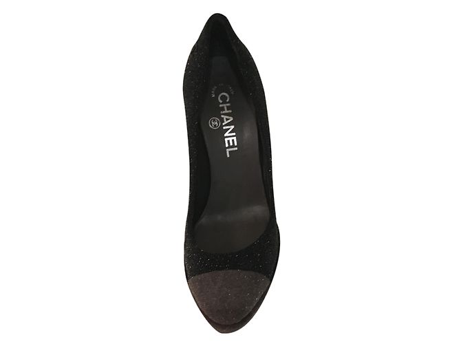 Chanel Pumps Leder Dunkelgrau Anthrazitgrau