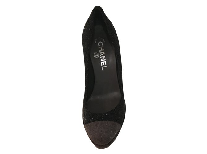 Chanel Heels Dark grey Leather  ref.25099