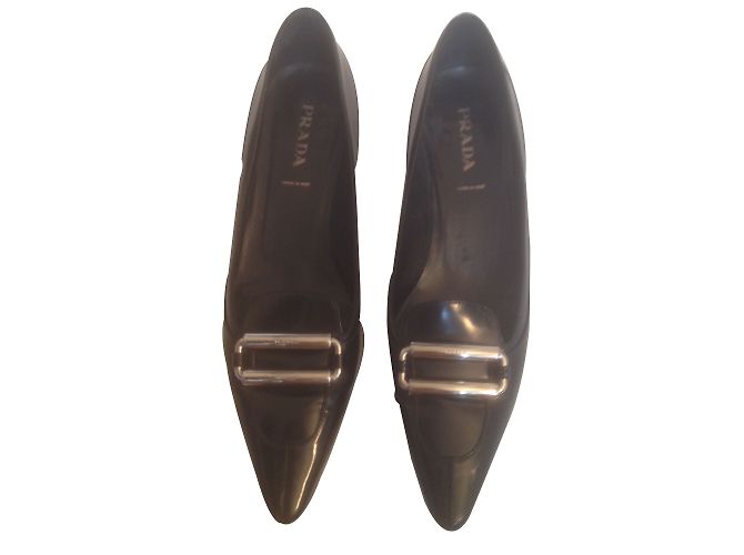 Prada Black Leather Heels Size 40