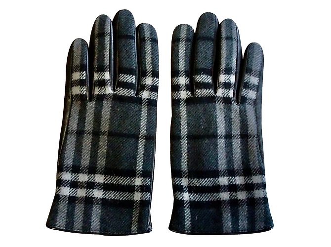 Guantes Burberry de piel de becerro y lana con estampado check negro