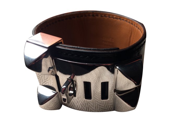 Hermès Bracelet collier de chien Médor Cuir d'agneau Noir  ref.25339