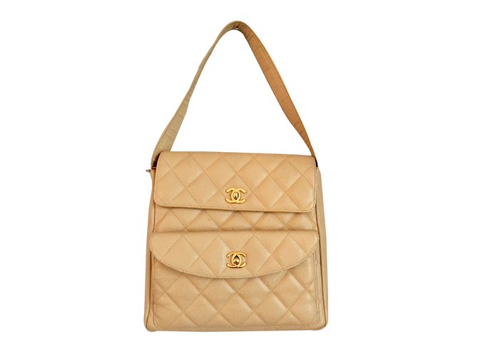 Chanel Handbag Beige Leather  ref.25365